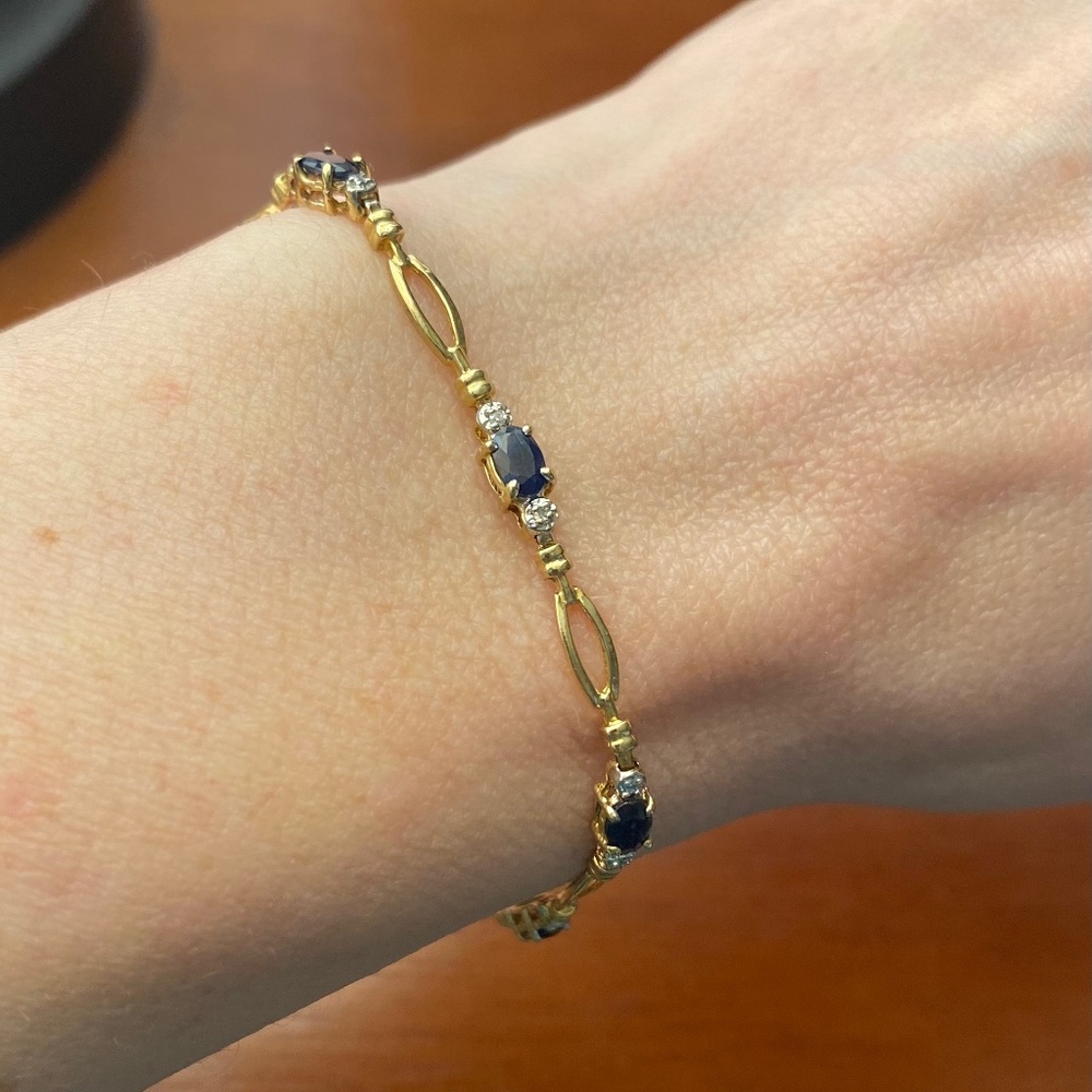 Vintage 10k Yellow Gold Sapphire and Diamond Tennis Bracelet